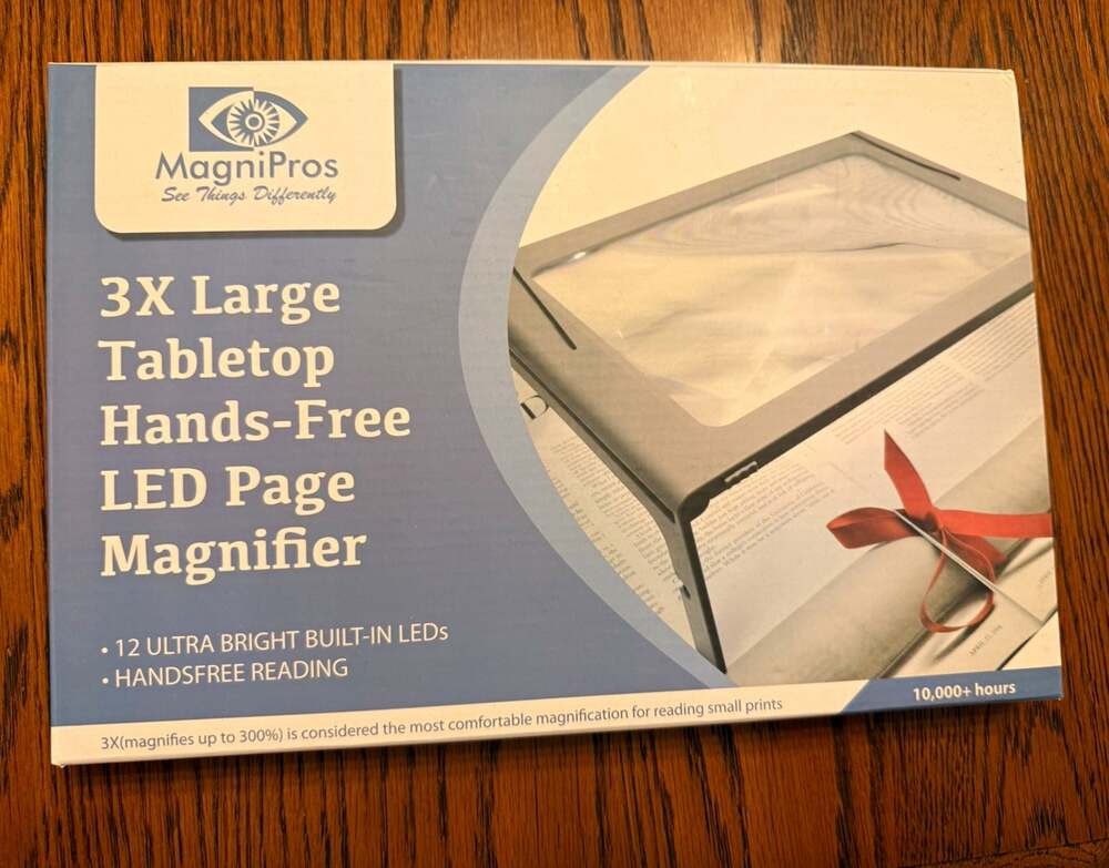 MagniPros 3X LED Full Page Magnifier Hands Free Tabletop 12 LED New Open Box